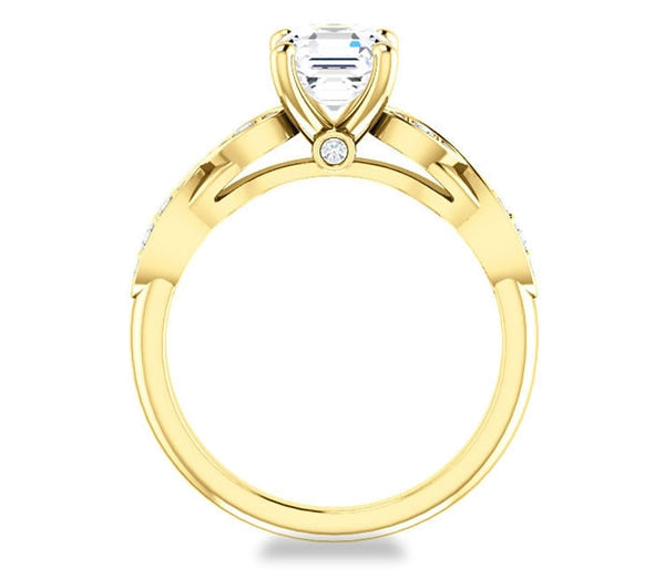 1.30ct (6.5mm) Asscher  14K Yellow Gold Solitaire Engagement Ring with Side Stones