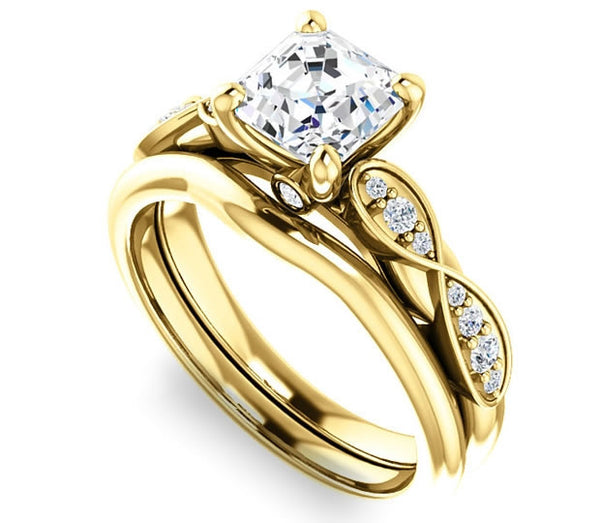 1.30ct (6.5mm) Asscher  14K Yellow Gold Solitaire Engagement Ring with Side Stones