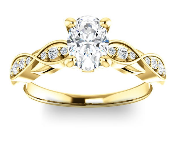 0.90ct (7.0x5.0mm) Oval  14K Yellow Gold Engagement Ring with Side Stones