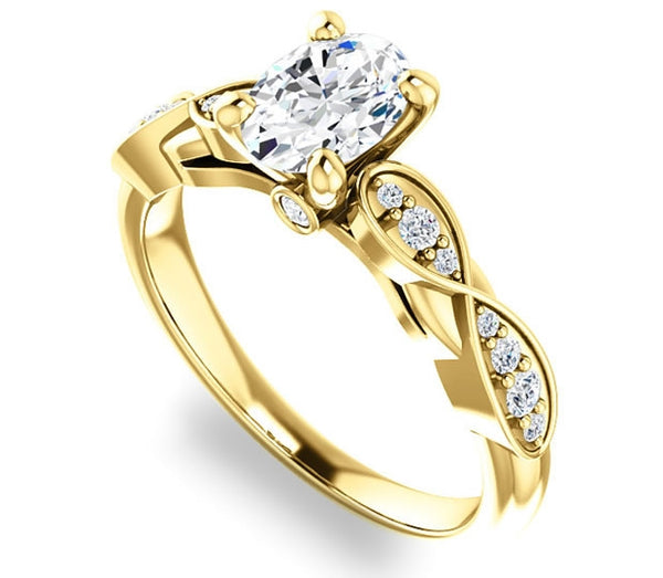 0.90ct (7.0x5.0mm) Oval  14K Yellow Gold Engagement Ring with Side Stones