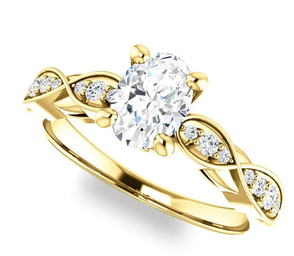 0.90ct (7.0x5.0mm) Oval  14K Yellow Gold Engagement Ring with Side Stones