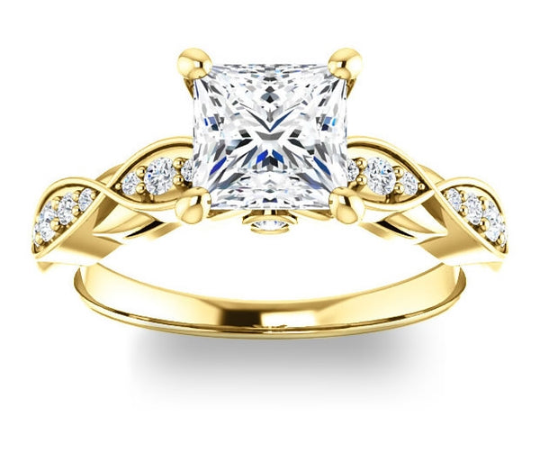 1.30ct (6.0mm) Princess  14K Yellow Gold Engagement Ring with Side Stones