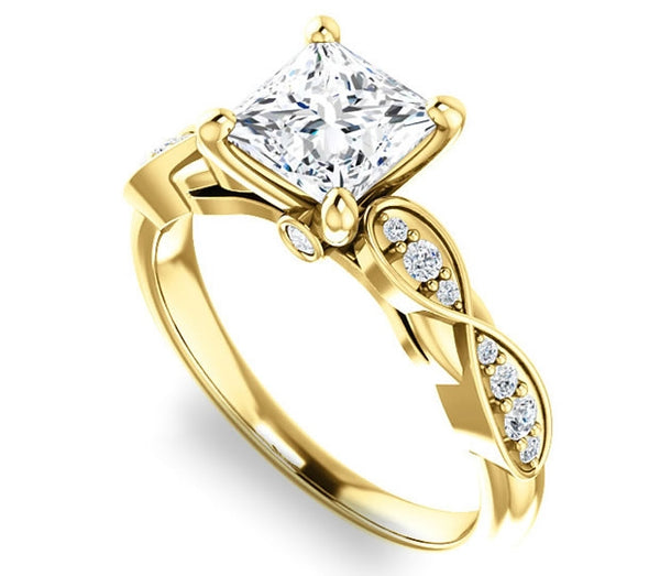 1.30ct (6.0mm) Princess  14K Yellow Gold Engagement Ring with Side Stones