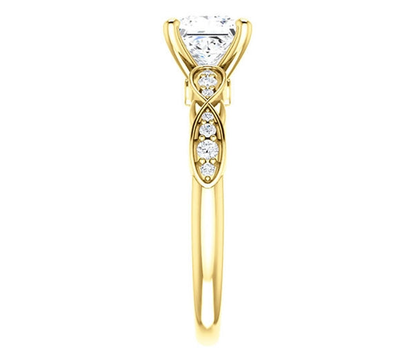 1.30ct (6.0mm) Princess  14K Yellow Gold Engagement Ring with Side Stones