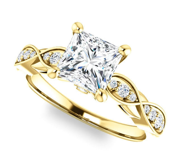 1.30ct (6.0mm) Princess  14K Yellow Gold Engagement Ring with Side Stones