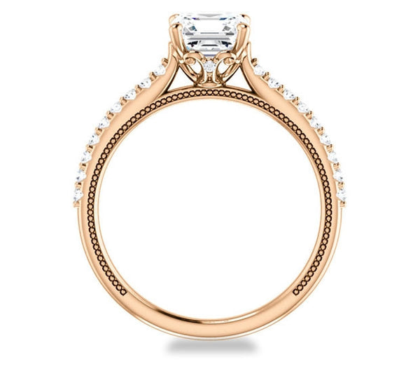 1.30ct (6.5mm) Asscher  14K Rose Gold Brilliant Round Accented Engagement Ring