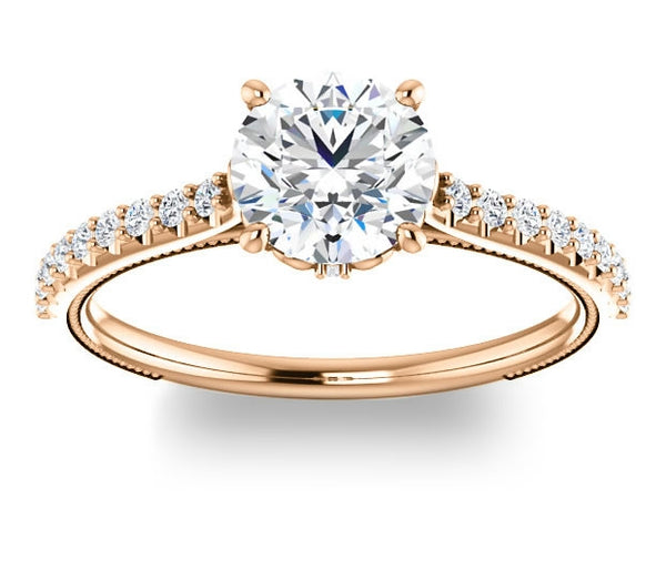 1.00ct (6.5mm) Round  14K Rose Gold Brilliant Round Accented Engagement Ring