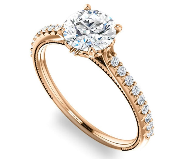 1.00ct (6.5mm) Round  14K Rose Gold Brilliant Round Accented Engagement Ring