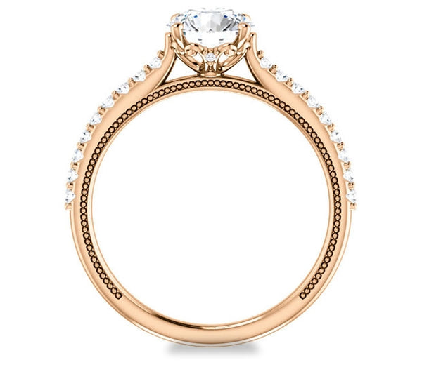 1.00ct (6.5mm) Round  14K Rose Gold Brilliant Round Accented Engagement Ring