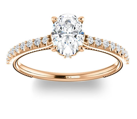 0.90ct (7.0x5.0mm) Oval  14K Rose Gold Brilliant Round Accented Engagement Ring