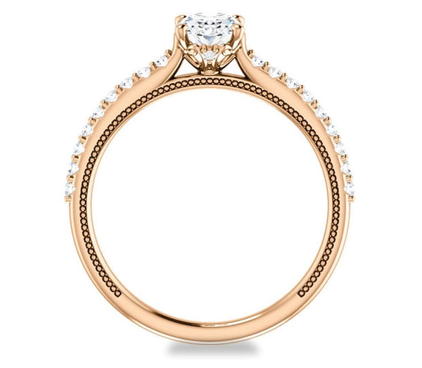 0.90ct (7.0x5.0mm) Oval  14K Rose Gold Brilliant Round Accented Engagement Ring