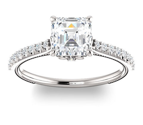 1.30ct (6.5mm) Asscher  14K White Gold Brilliant Round Accented Engagement Ring