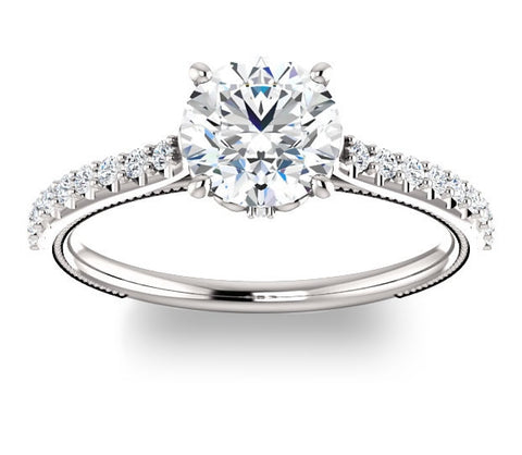 2.70ct (9.0mm) Round Moissanite 14k White Gold Engagement Ring with Lab Created Diamond Accents