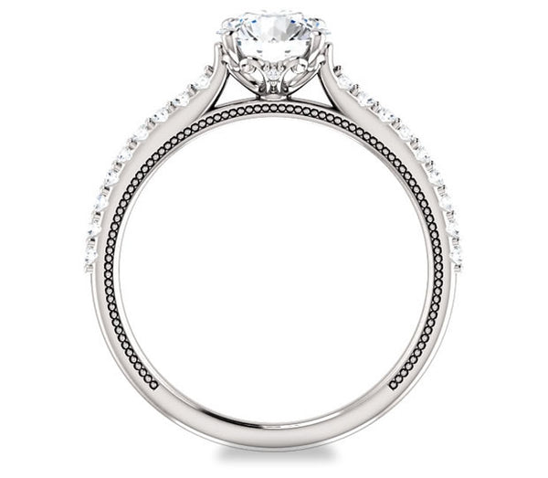 2.70ct (9.0mm) Round Moissanite 14k White Gold Engagement Ring with Lab Created Diamond Accents