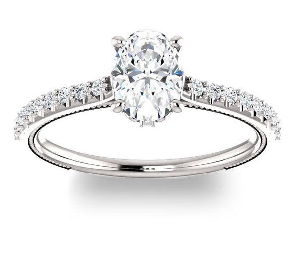 0.90ct (7.0x5.0mm) Oval  14K White Gold Brilliant Round Accented Engagement Ring