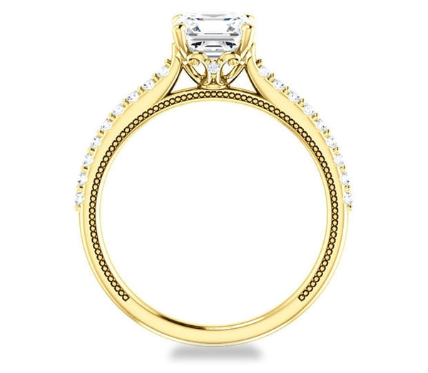 1.30ct (6.5mm) Asscher  14K Yellow Gold Brilliant Round Accented Engagement Ring