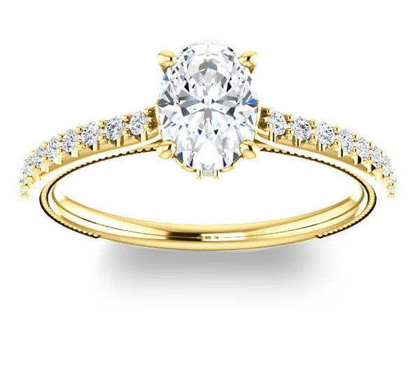 0.90ct (7.0x5.0mm) Oval  14K Yellow Gold Brilliant Round Accented Engagement Ring