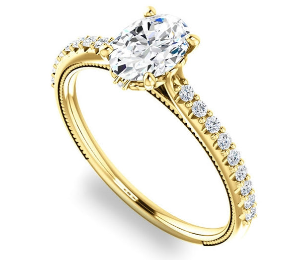 0.90ct (7.0x5.0mm) Oval  14K Yellow Gold Brilliant Round Accented Engagement Ring