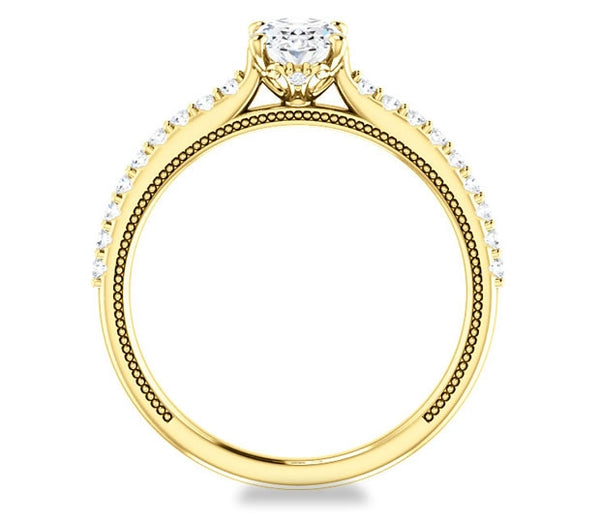 0.90ct (7.0x5.0mm) Oval  14K Yellow Gold Brilliant Round Accented Engagement Ring