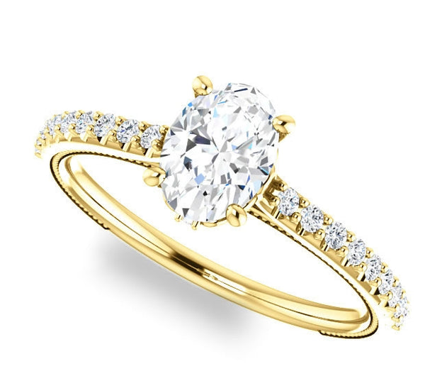 0.90ct (7.0x5.0mm) Oval  14K Yellow Gold Brilliant Round Accented Engagement Ring