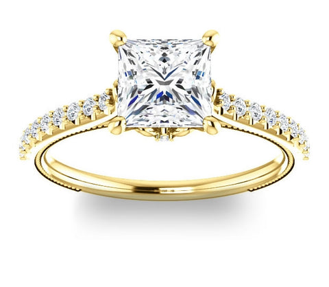 1.30ct (6.0mm) Princess  14K Yellow Gold Brilliant Round Accented Engagement Ring