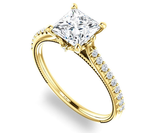 1.30ct (6.0mm) Princess  14K Yellow Gold Brilliant Round Accented Engagement Ring