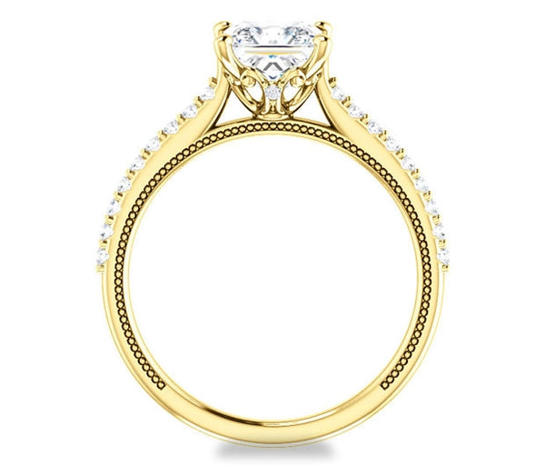 1.30ct (6.0mm) Princess  14K Yellow Gold Brilliant Round Accented Engagement Ring