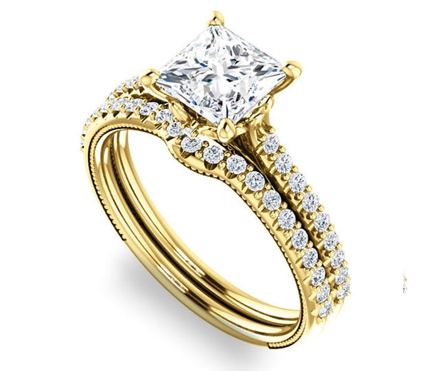 1.30ct (6.0mm) Princess  14K Yellow Gold Brilliant Round Accented Engagement Ring