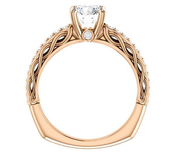 1.00ct (6.5mm) Round  14K Rose Gold Accented Entwining Engagement Ring with Side Gems