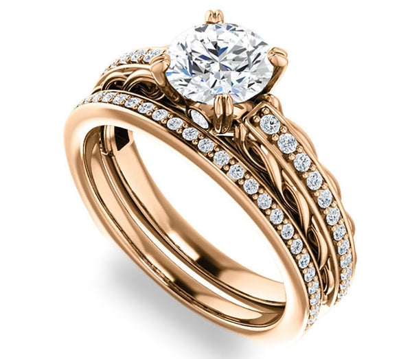 1.00ct (6.5mm) Round  14K Rose Gold Accented Entwining Engagement Ring with Side Gems