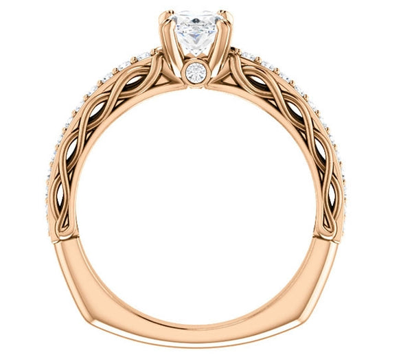 0.90ct (7.0x5.0mm) Oval  14K Rose Gold Accented Entwining Engagement Ring with Side Gems