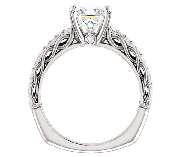 1.30ct (6.0mm) Princess  14K White Gold Accented Entwining Engagement Ring with Side Gems