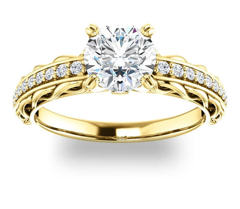 1.00ct (6.5mm) Round  14K Yellow Gold Accented Entwining Engagement Ring with Side Gems