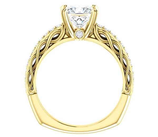 1.30ct (6.0mm) Princess  14K Yellow Gold Accented Entwining Engagement Ring with Side Gems