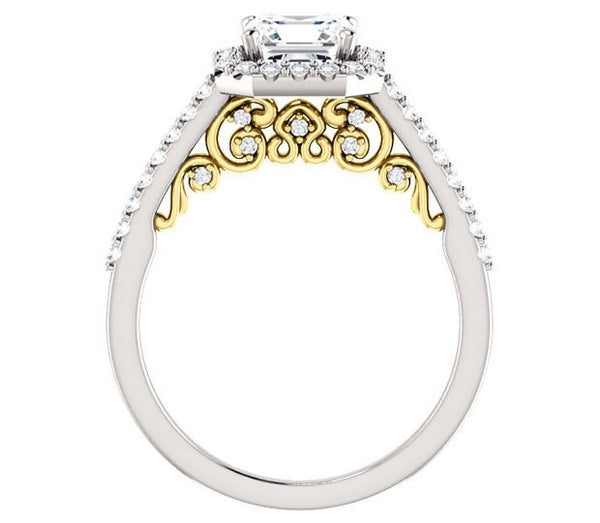 1.30ct (6.5mm) Asscher  14K White Gold Halo Engagement Ring With Moissanite Accented Scrollwork