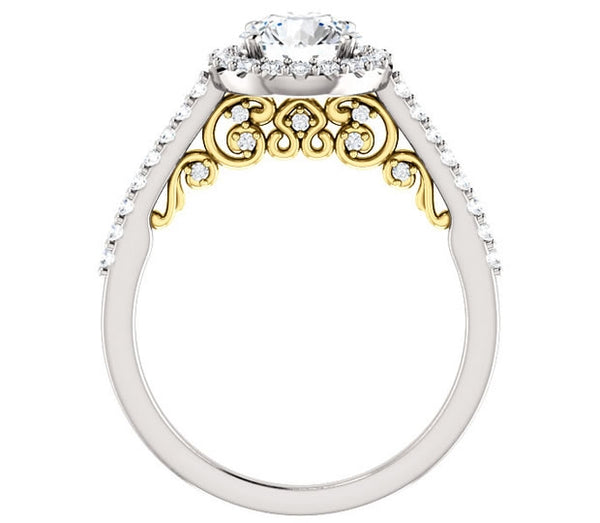 1.00ct (6.5mm) Round  14K White Gold Halo Engagement Ring With Moissanite Accented Scrollwork