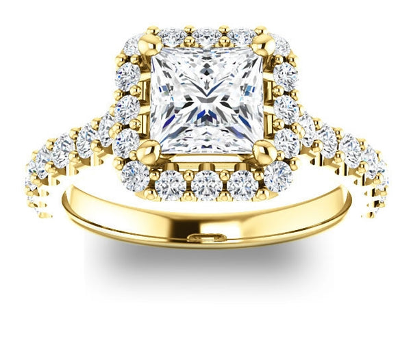 1.30ct (6.0mm) Princess  14K Yellow Gold Halo Princess Engagement Ring