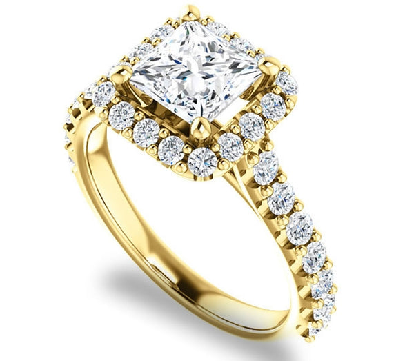 1.30ct (6.0mm) Princess  14K Yellow Gold Halo Princess Engagement Ring