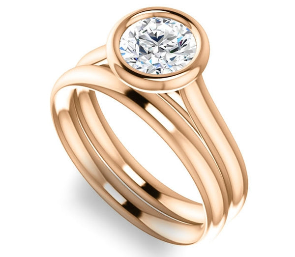 1.00ct (6.5mm) Round  14K Rose Gold Bezel Solitaire Engagement Ring