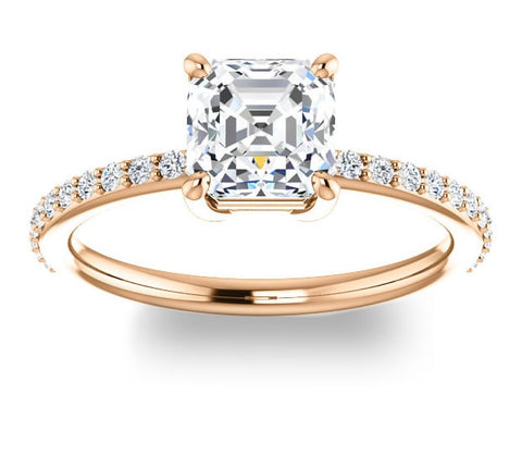 1.30ct (6.5mm) Asscher  14K Rose Gold Engagement Ring with Sidestones