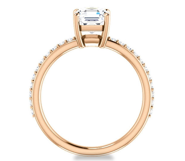 1.30ct (6.5mm) Asscher  14K Rose Gold Engagement Ring with Sidestones