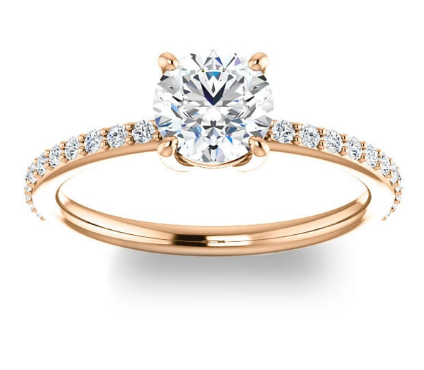 1.00ct (6.5mm) Round  14K Rose Gold Engagement Ring with Sidestones