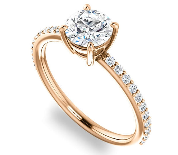 1.00ct (6.5mm) Round  14K Rose Gold Engagement Ring with Sidestones