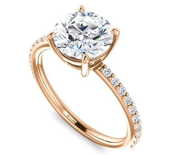 1.90ct (8.0mm) Round  14K Rose Gold Engagement Ring with Sidestones