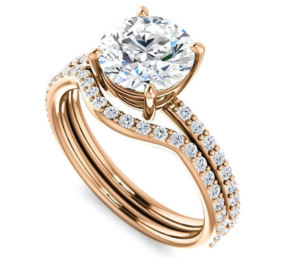 1.90ct (8.0mm) Round  14K Rose Gold Engagement Ring with Sidestones