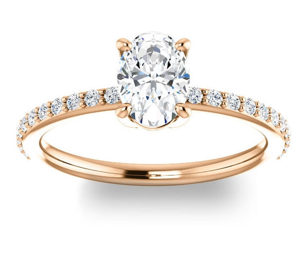 0.90ct (7.0x5.0mm) Oval  14K Rose Gold Engagement Ring with Sidestones