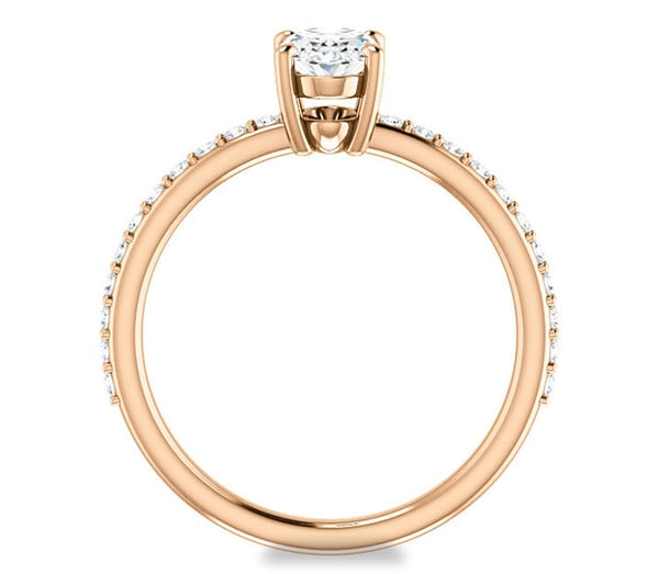 0.90ct (7.0x5.0mm) Oval  14K Rose Gold Engagement Ring with Sidestones