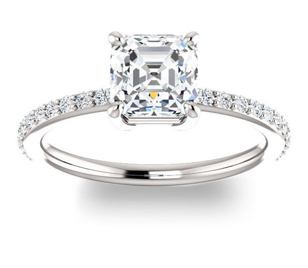 1.30ct (6.5mm) Asscher  14K White Gold Engagement Ring with Sidestones