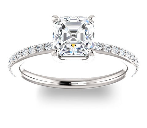 1.30ct (6.5mm) Asscher  14K White Gold Engagement Ring with Sidestones