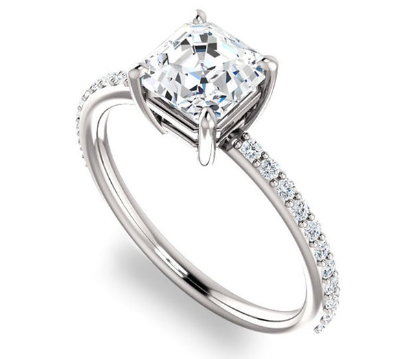 1.30ct (6.5mm) Asscher  14K White Gold Engagement Ring with Sidestones